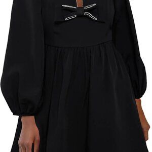 Women's Mini Dress Polyester Long Sleeves Rhinestone Bow A Line Sexy Evening